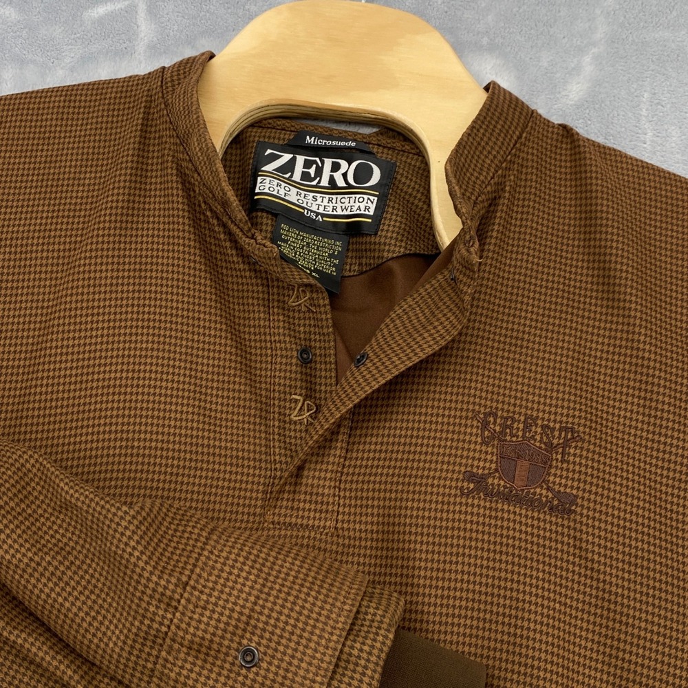 Zero Restriction Golf Outerwear Mens XL Brown Houndstooth Microsuede Pullover